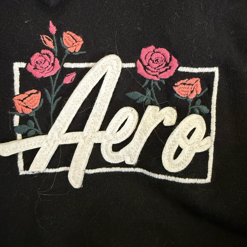 Aeropostale Black Hoodie with Pink Floral Accents - Picture 2 of 3